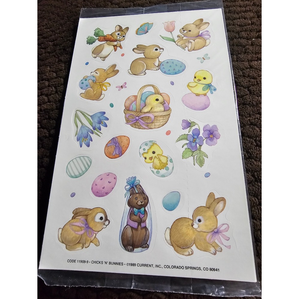 Vintage Current 1989 Chicks 'N' Bunnies Easter 1 Sheet Of Stickers